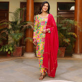 Avni Yellow Floral Maslin Hand Embroidered Suit Set