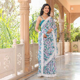 Asheera green floral Printed Georgette Ready to Wear Saree