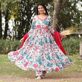 Dimple White Floral Printed Georgette Anarkali Suit Set