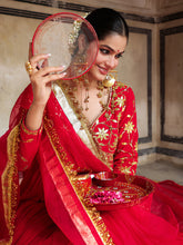Red Gota Hand Embroidered Anarkali Suit Set with Dupatta