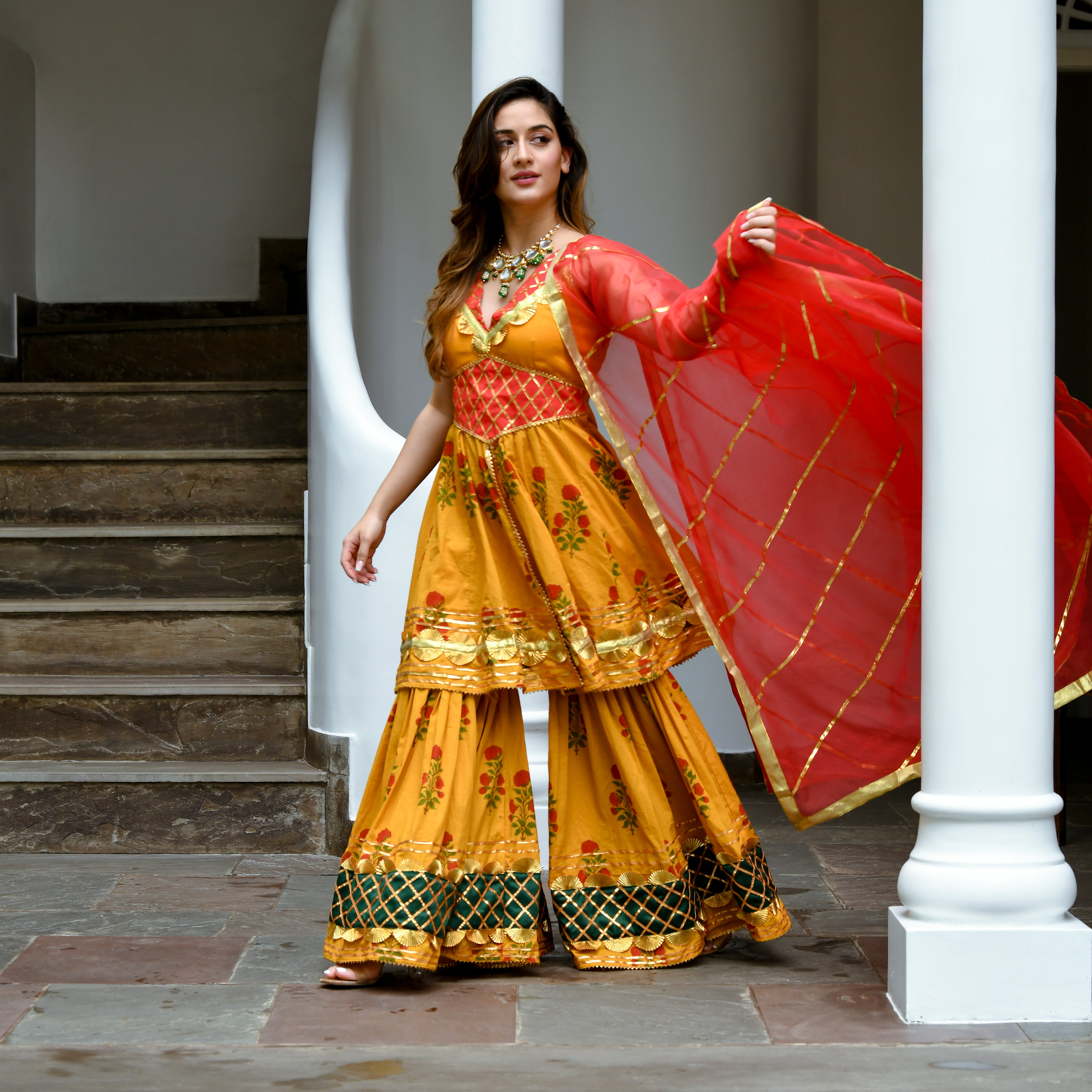 sharara dress Noorjahan Hand block Gotta Patti Cotton Sharara Suit Set XS