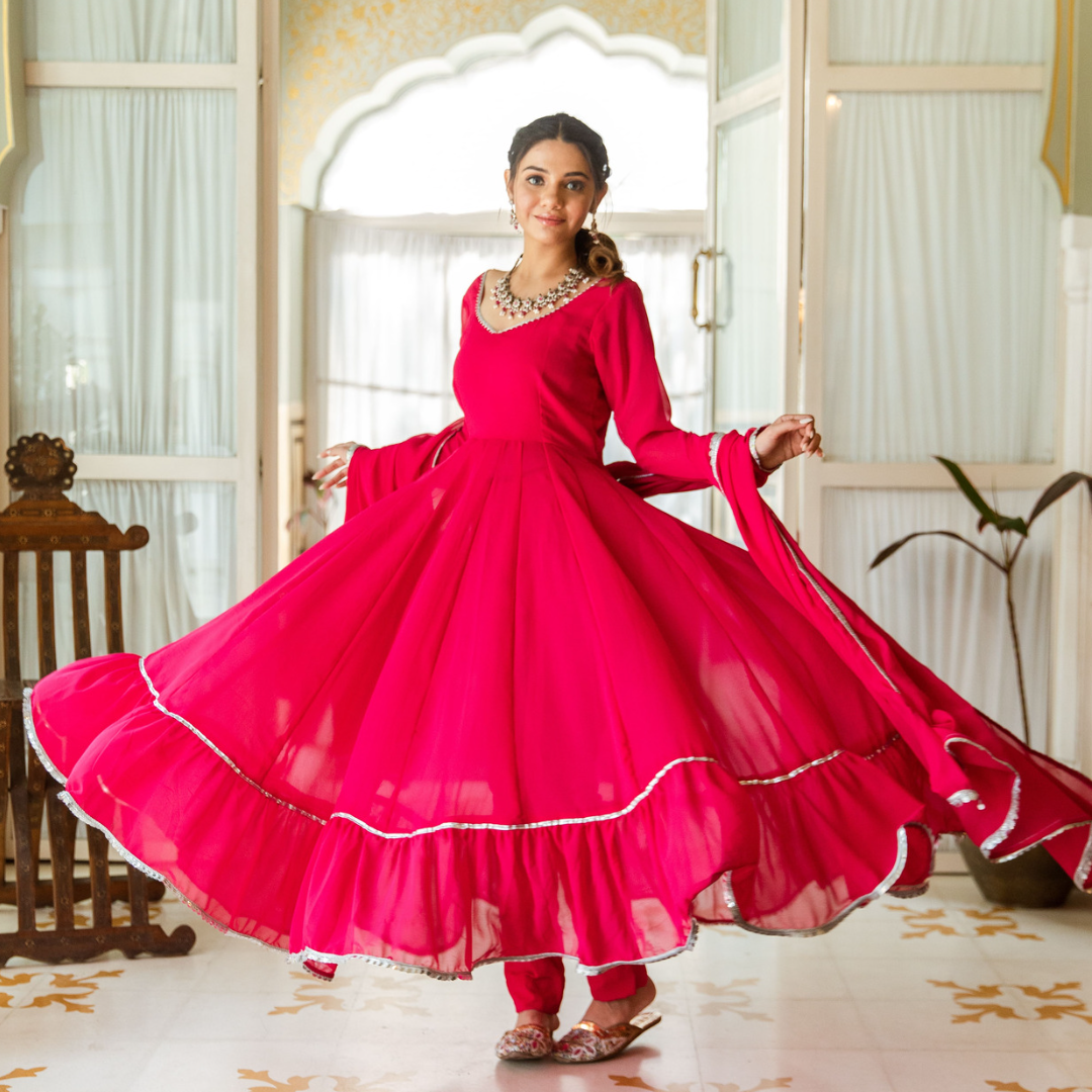 Hot Pink Georgette Anarkali Suit Set ASHEERA