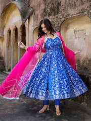 Raahi Blue Dola Silk Jacquard Anarkali Set