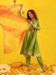 Green Cotton Gota Work Anarkali Suit Set