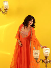 Orange Cotton Gota Work Anarkali Suit Set