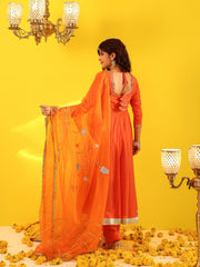 Orange Cotton Gota Work Anarkali Suit Set