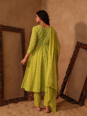 Green Jaal Vine Hand Block Cotton Anarkali Kurta Set