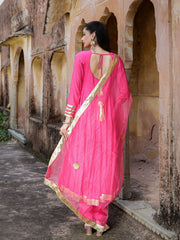 Gul Pink Mul Chanderi Gota Work Suit Set