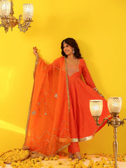 Orange Cotton Gota Work Anarkali Suit Set