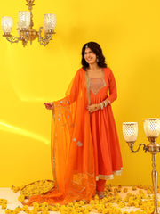 Orange Cotton Gota Work Anarkali Suit Set