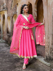 Gul Pink Mul Chanderi Gota Work Suit Set