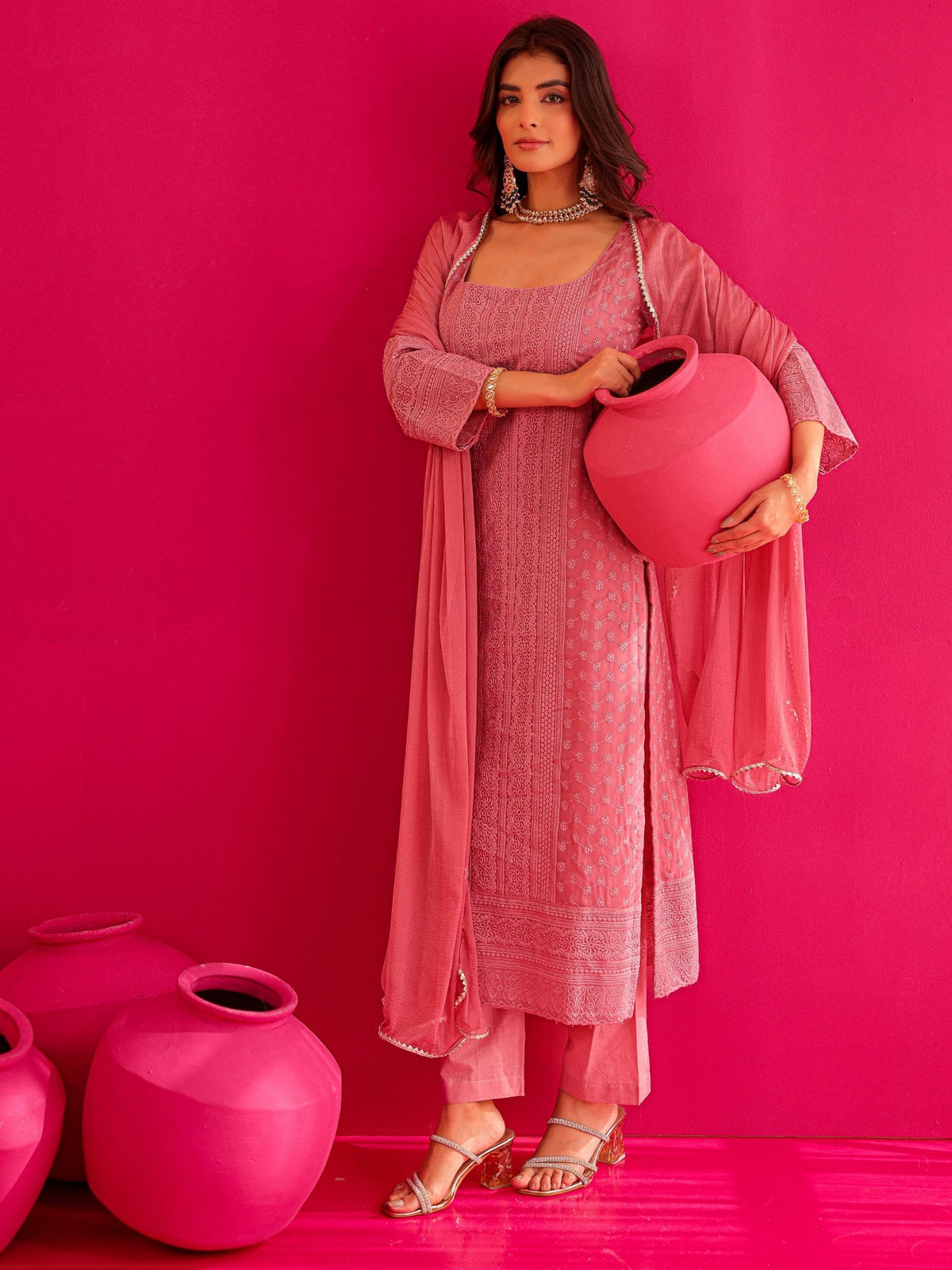 Mishika Georgette Embroidered Straight Suit Set