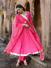 Gul Pink Mul Chanderi Gota Work Suit Set