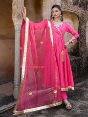 Gul Pink Mul Chanderi Gota Work Suit Set