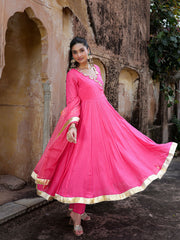Gul Pink Mul Chanderi Gota Work Suit Set