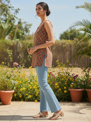 Rust Red Pure Cotton Hand Block Kurti