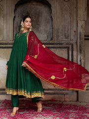 Green Chanderi Gota Work Anarkali Suit Set