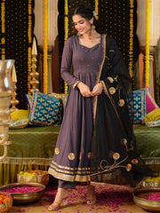 Gray Gota Work Anarkali Suit Set