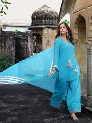 Parinda Blue Mul Chanderi Hand Embroidered Farsi Set