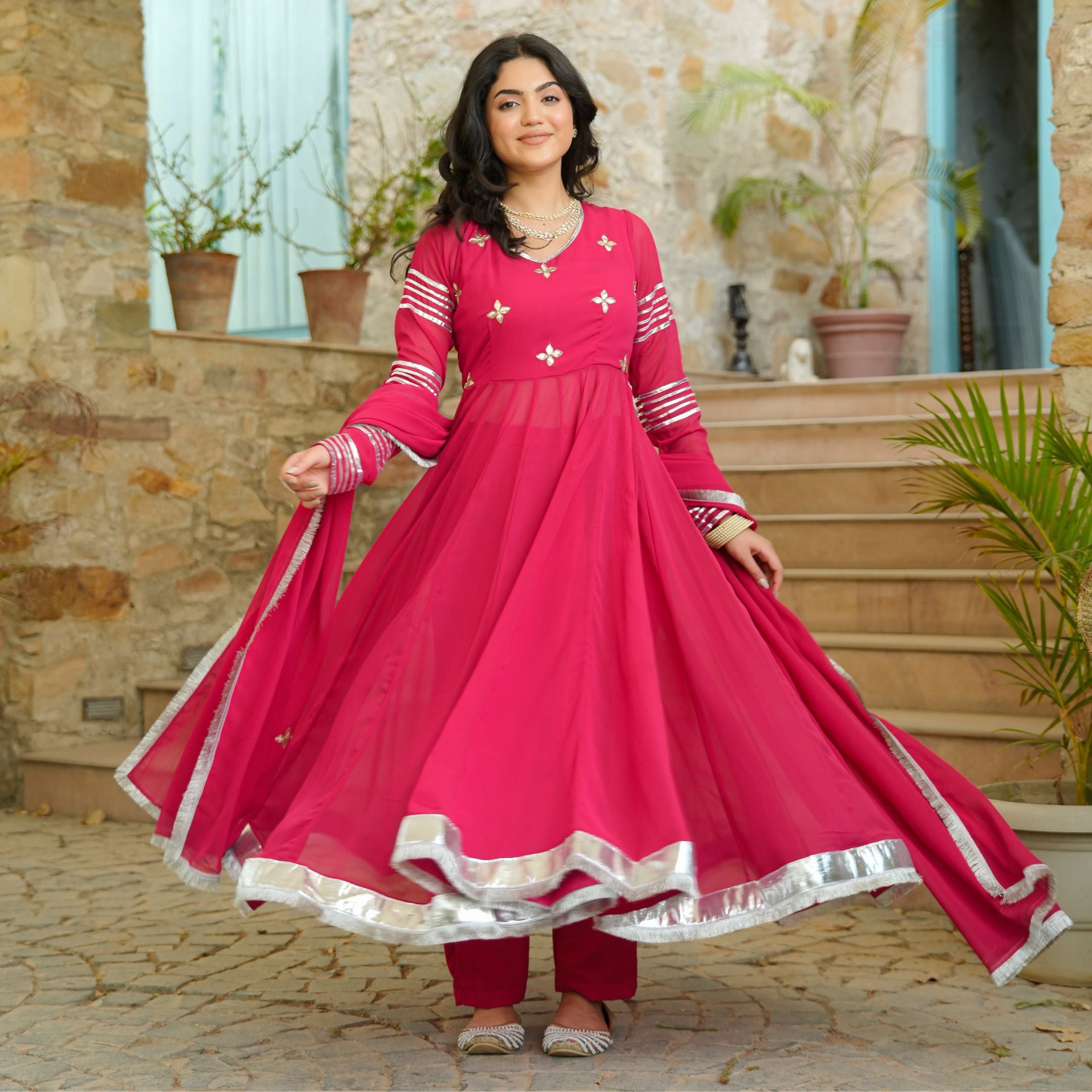 Asheera Georgette Pink Gota Hand Work Anarkali Suit Set