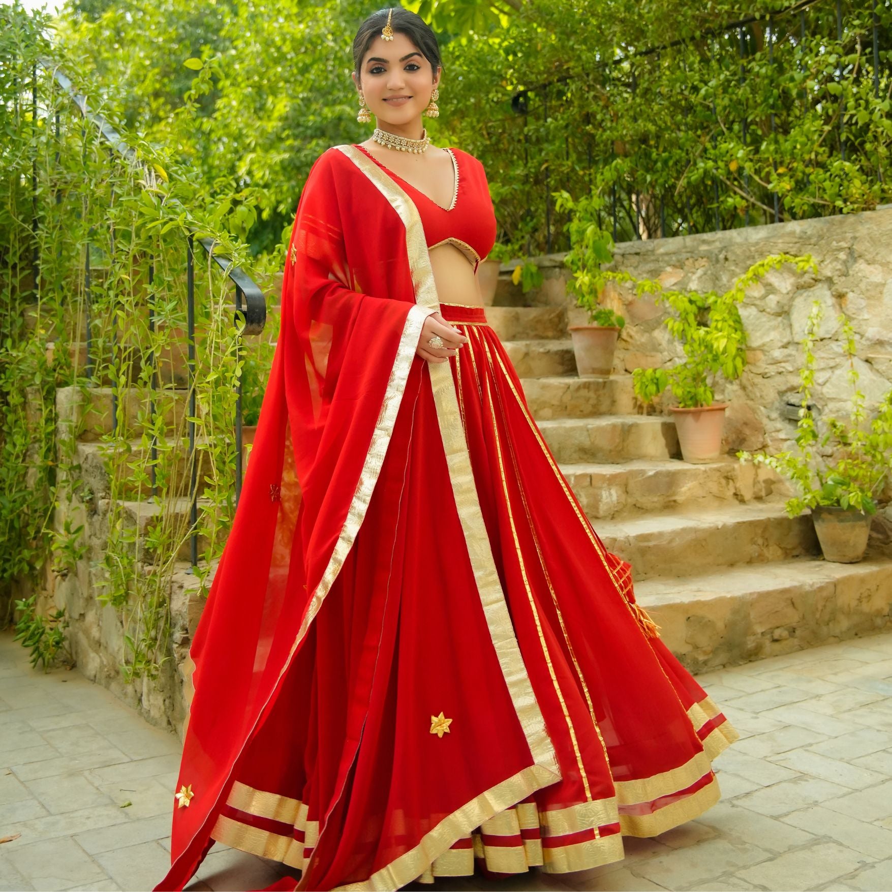 Asheera Shagun Red Georgette Gota Work Lehnga Set