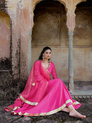 Gul Pink Mul Chanderi Gota Work Suit Set