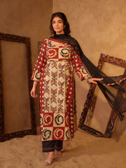Abstract Print Cotton Kurta Set
