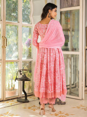 Hruti Pink Hand Block Cotton Anarkali Suit Set