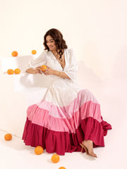 Rosie - White Pink Ombre Cotton Tiered Maxi Dress