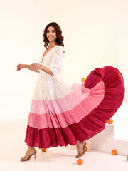 Rosie - White Pink Ombre Cotton Tiered Maxi Dress