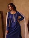 Royal Blue Mirror Work Cotton Kurta Set