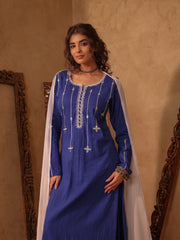 Royal Blue Mirror Work Cotton Kurta Set