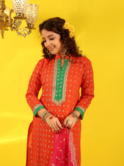 Ruksaar Orange Jacquard Suit Set