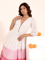 Rosie - White Pink Ombre Cotton Tiered Maxi Dress