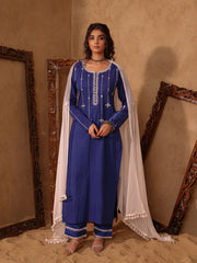 Royal Blue Mirror Work Cotton Kurta Set