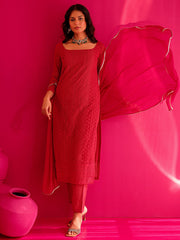 Diya Hot Pink Embroidered Straight Suit Set