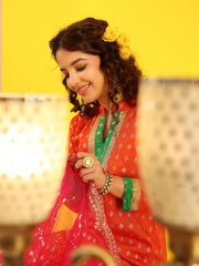 Ruksaar Orange Jacquard Suit Set