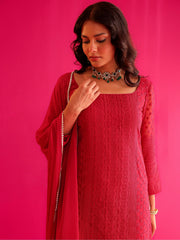 Diya Hot Pink Embroidered Straight Suit Set