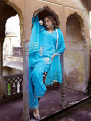 Parinda Blue Mul Chanderi Hand Embroidered Farsi Set