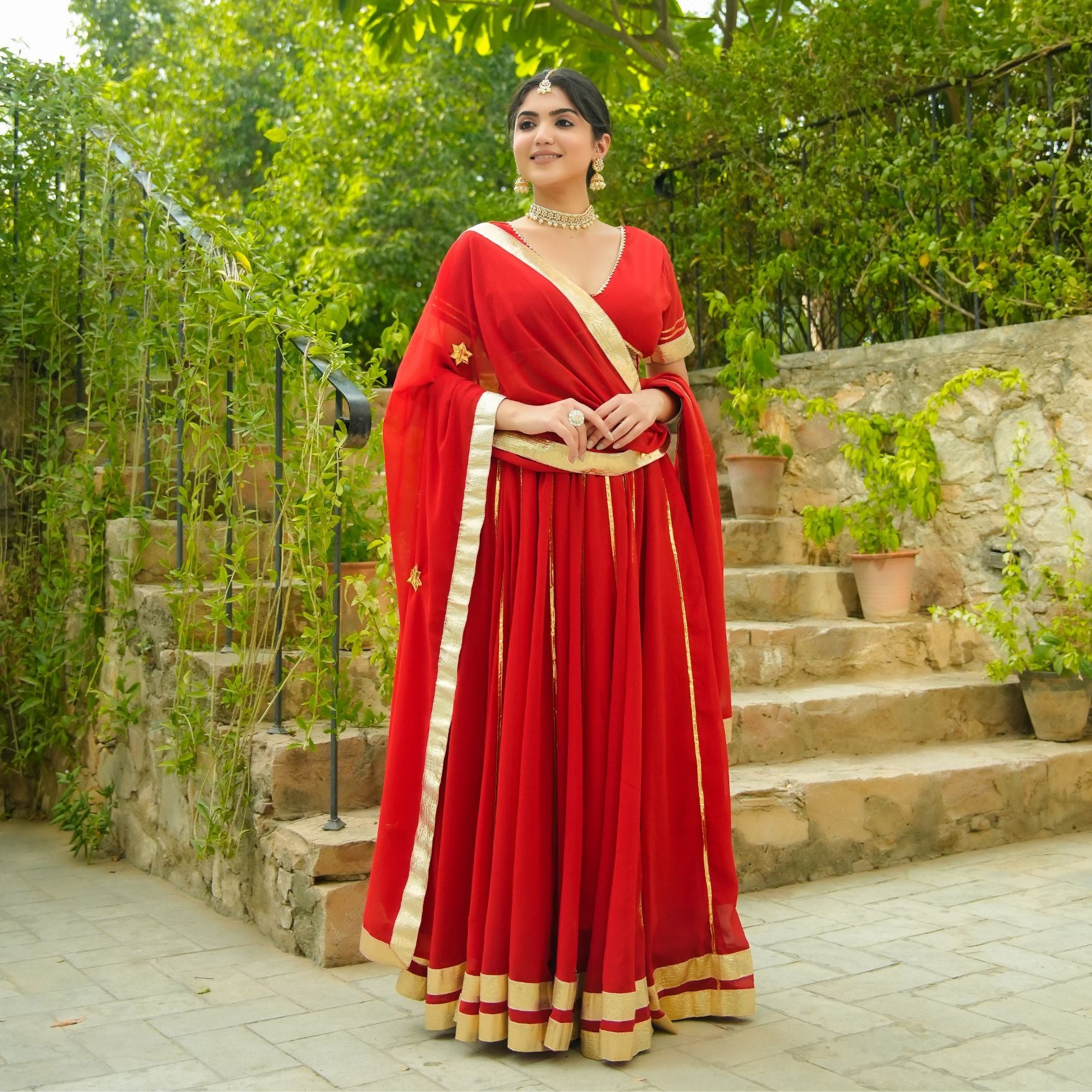 Asheera Shagun Red Georgette Gota Work Lehnga Set