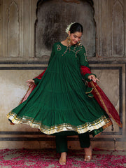 Green Chanderi Gota Work Anarkali Suit Set