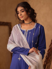 Royal Blue Mirror Work Cotton Kurta Set