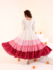 Rosie - White Pink Ombre Cotton Tiered Maxi Dress
