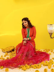 Ruksaar Orange Jacquard Suit Set