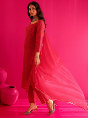 Diya Hot Pink Embroidered Straight Suit Set