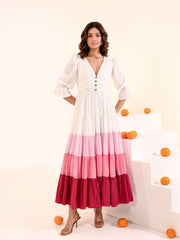 Rosie - White Pink Ombre Cotton Tiered Maxi Dress