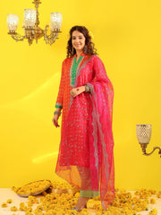 Ruksaar Orange Jacquard Suit Set