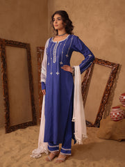 Royal Blue Mirror Work Cotton Kurta Set