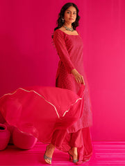 Diya Hot Pink Embroidered Straight Suit Set
