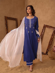 Royal Blue Mirror Work Cotton Kurta Set